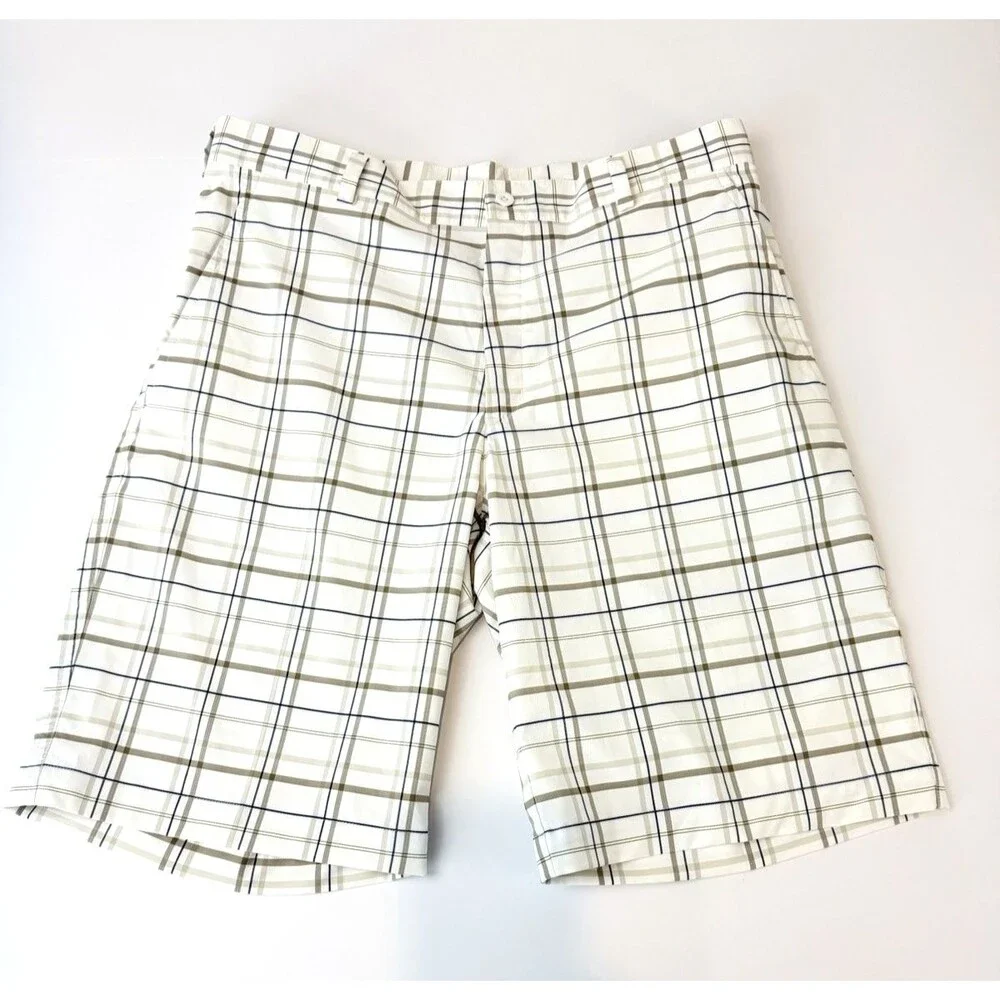 Nike Golf Dri-FIT Plaid Shorts 34 White Beige Navy Performance
